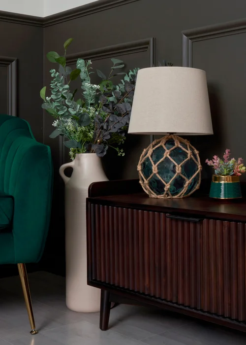 BHS Lighting Seaqua Blue Clear Dimpled Glass Rope Table Lamp (41cm x 28cm) - One Size Image 2