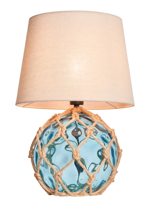 BHS Lighting Seaqua Blue Clear Dimpled Glass Rope Table Lamp (41cm x 28cm) - One Size Image 5