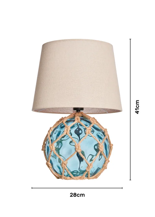 BHS Lighting Seaqua Blue Clear Dimpled Glass Rope Table Lamp (41cm x 28cm) - One Size Image 6