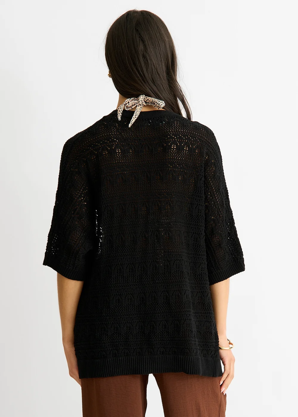 Gini London Black Crochet Knit Edge to Edge Cardigan - 8 Image 2
