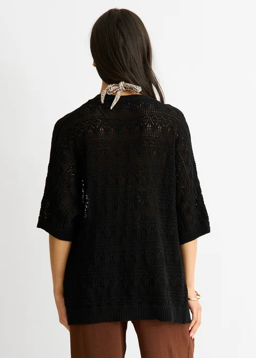 Gini London Black Crochet Knit Edge to Edge Cardigan - 8 Image 2