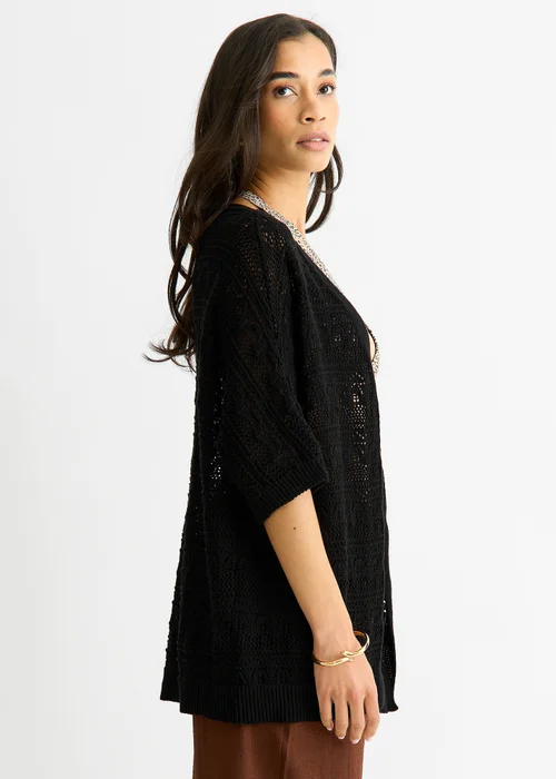 Gini London Black Crochet Knit Edge to Edge Cardigan - 8 Image 4