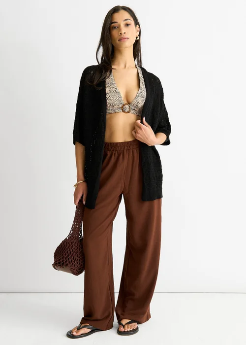 Gini London Black Crochet Knit Edge to Edge Cardigan - 8 Image 1