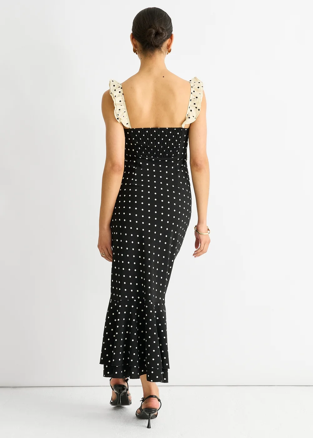 Gini London Black Spot Ruffle Bias Midi dress - 10 Image 2
