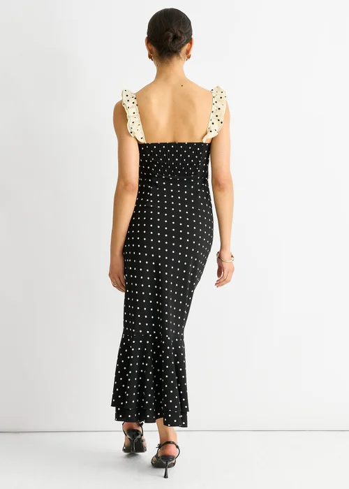 Gini London Black Spot Ruffle Bias Midi dress - 10 Image 2