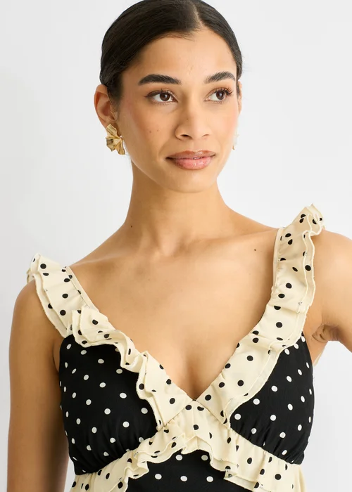 Gini London Black Spot Ruffle Bias Midi dress - 10 Image 3