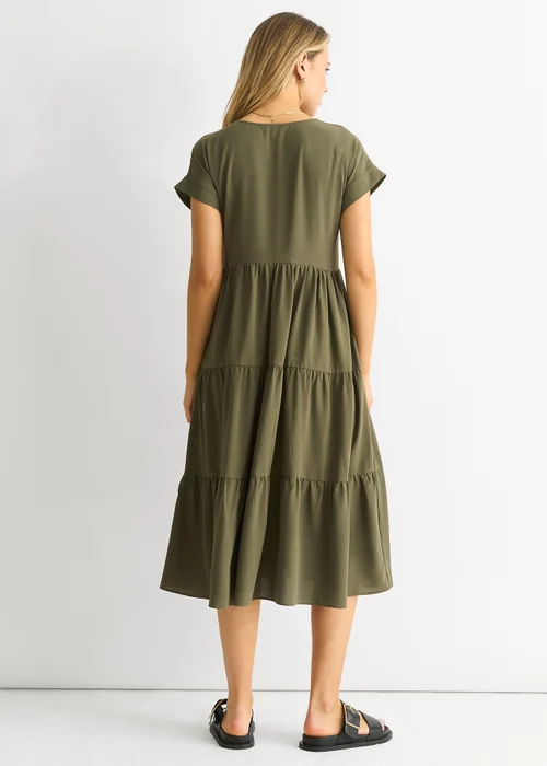 Gini London Khaki V Neck Pocket Smock Midi Dress - L/XL Image 2
