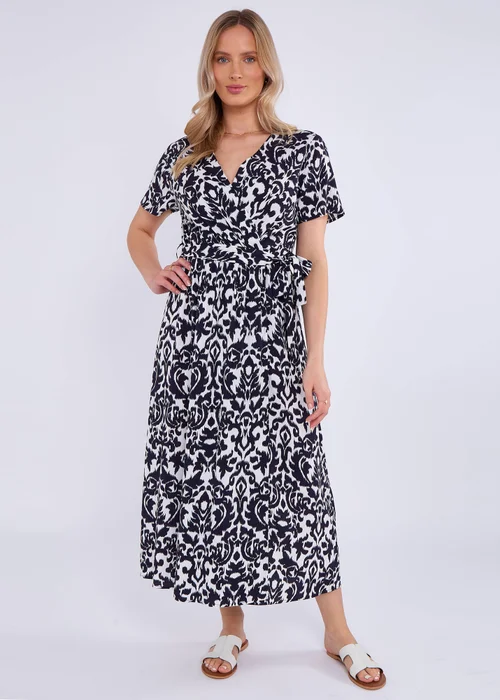 Gini London Navy Short Sleeves Viscose Wrap Midi Dress - M/L Image 1