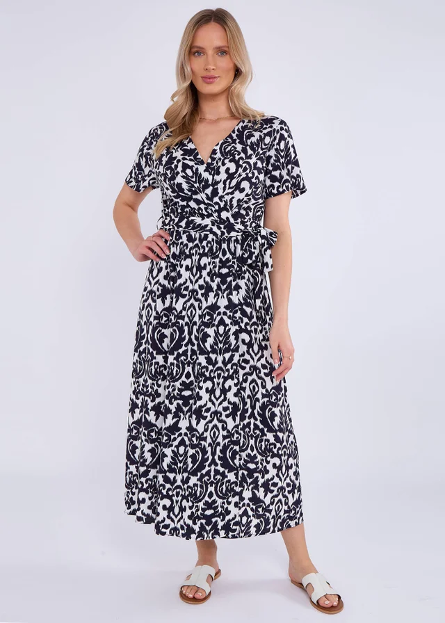 Gini London Navy Short Sleeves Viscose Wrap Midi Dress