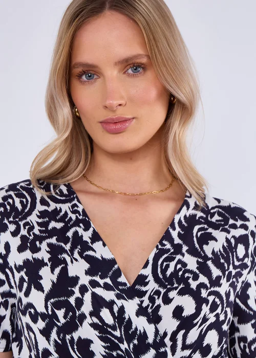 Gini London Navy Short Sleeves Viscose Wrap Midi Dress - M/L Image 3