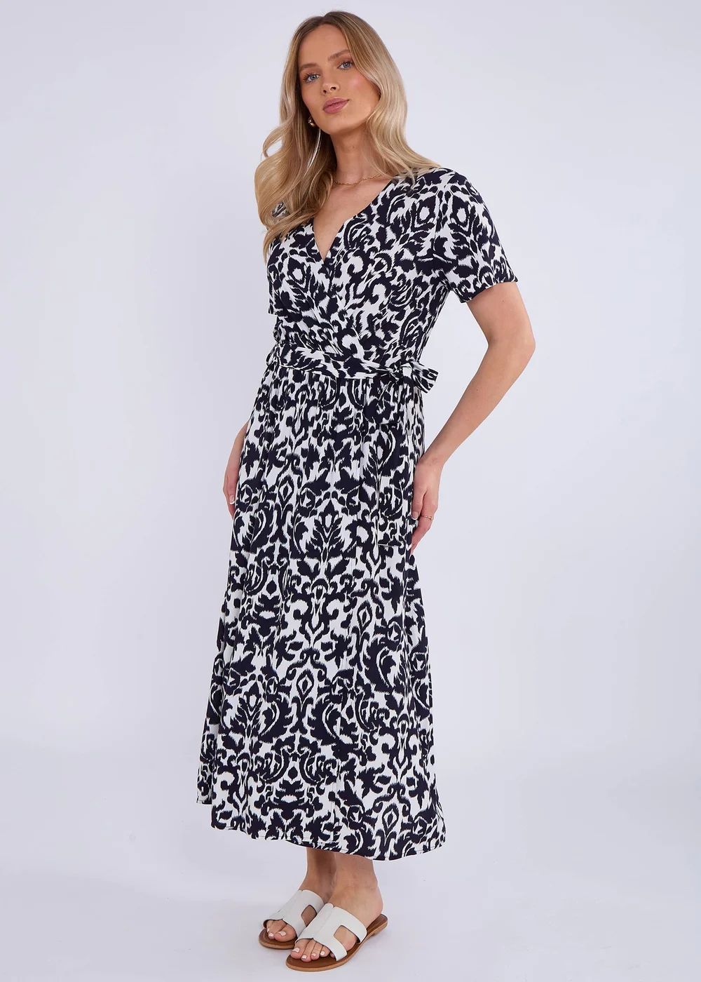 Gini London Navy Short Sleeves Viscose Wrap Midi Dress - M/L Image 4
