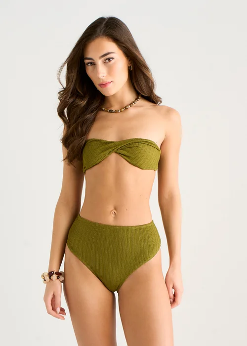 Gini London Olive Textured Twist Front Bikini Top - 8 Image 1