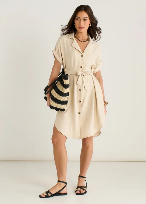 Gini London Beige Utility Belted Oversized Viscose Shirt Dress - M/L Image 1