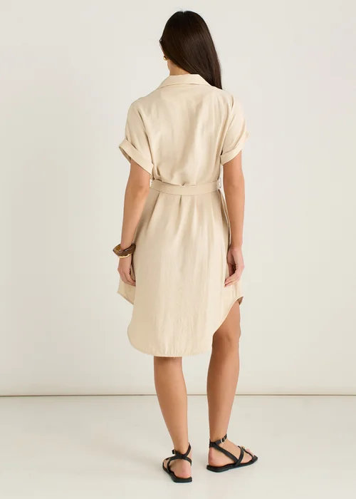 Gini London Beige Utility Belted Oversized Viscose Shirt Dress - M/L Image 2