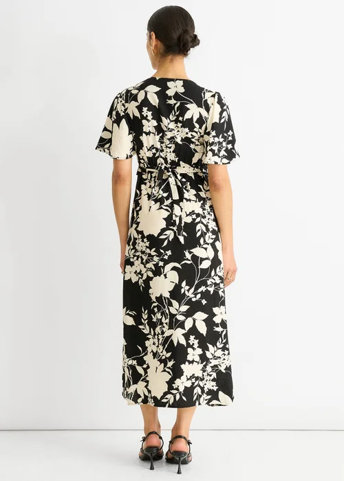 Gini London Black Mono Ruffle V Neck Viscose Midi Dress - 12 Image 2