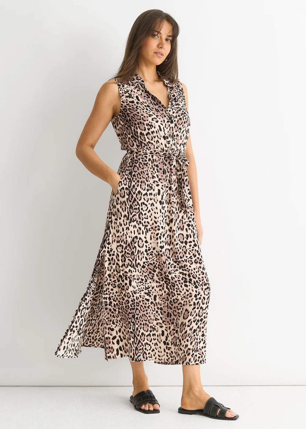 Gini London Brown Animal Print Pocket Detail Shirt Dress - 14 Image 4