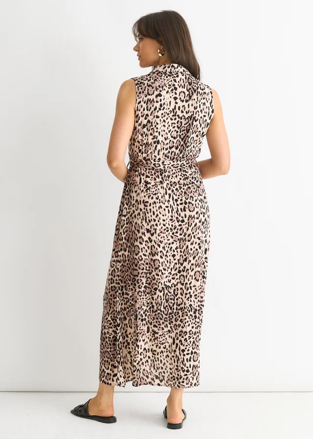 Gini London Brown Animal Print Pocket Detail Shirt Dress