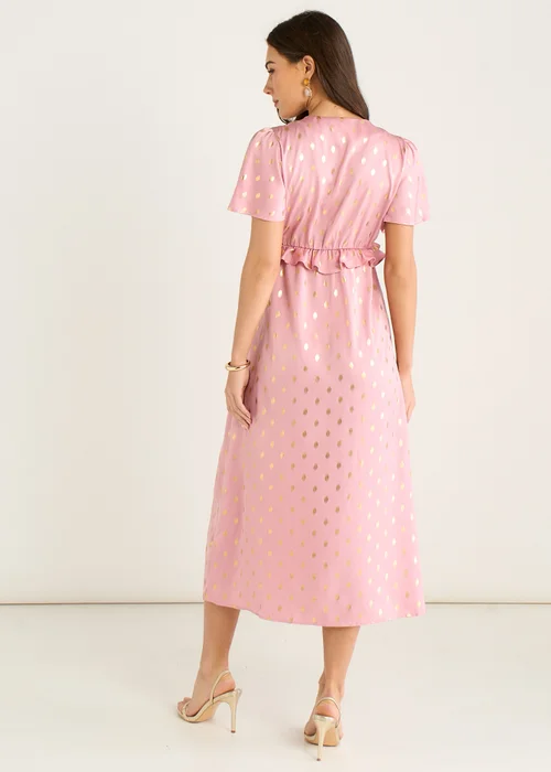 Gini London Blush Metallic Foil V Neck Midi Dress - 16 Image 2
