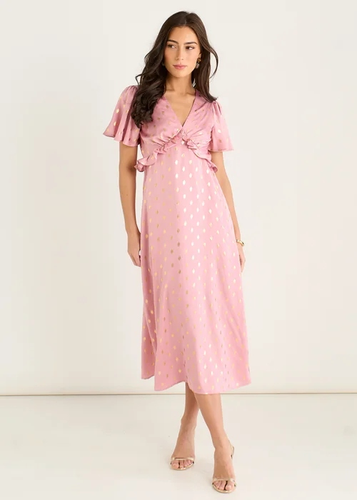 Gini London Blush Metallic Foil V Neck Midi Dress - 16 Image 1