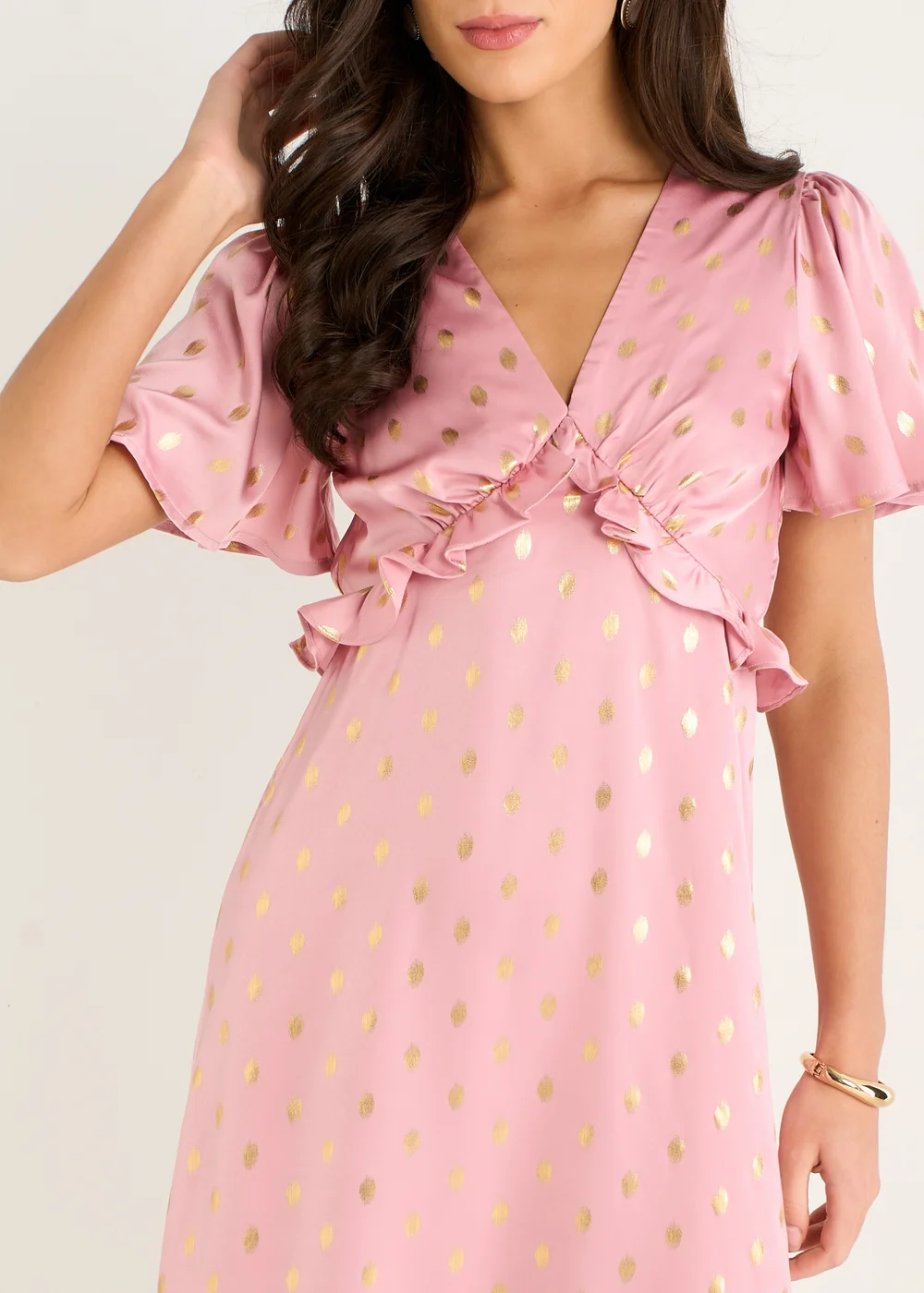 Gini London Blush Metallic Foil V Neck Midi Dress - 16 Image 3