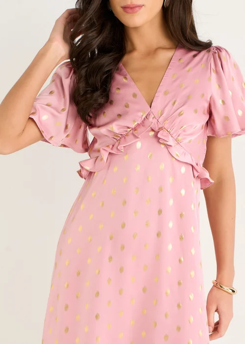 Gini London Blush Metallic Foil V Neck Midi Dress - 16 Image 3