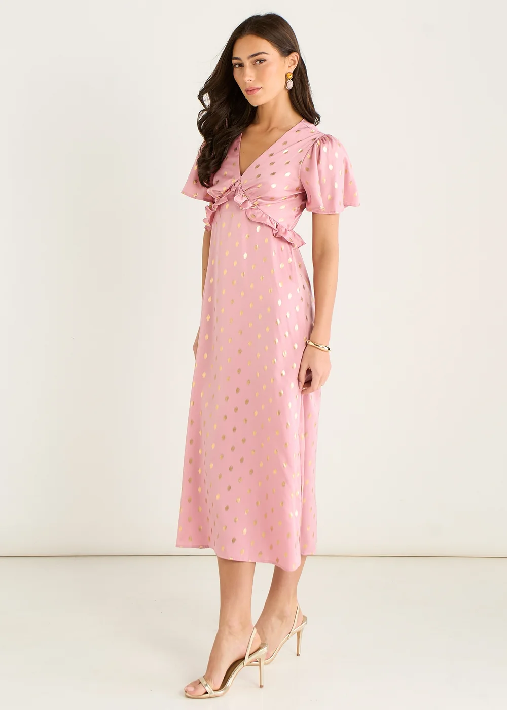 Gini London Blush Metallic Foil V Neck Midi Dress - 16 Image 4
