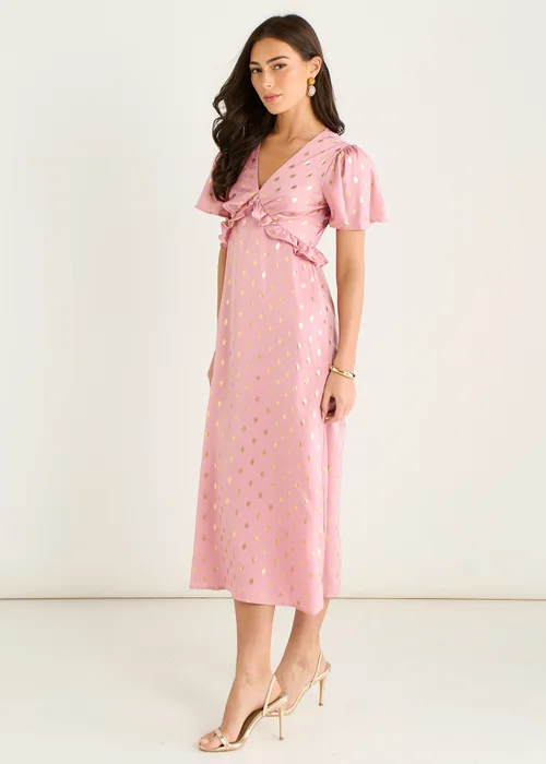 Gini London Blush Metallic Foil V Neck Midi Dress - 16 Image 4