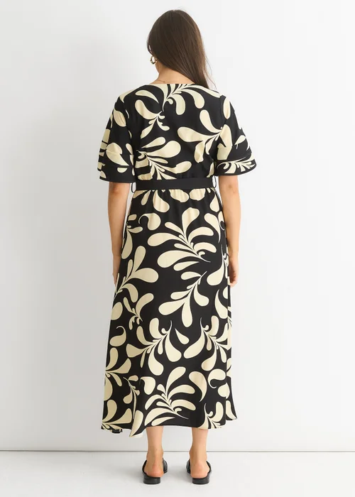 Gini London Black Floral V Neck Elasticated Waist Midi Dress - 8 Image 2