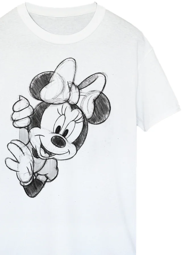 Disney Minnie Mouse Sketch White Boyfriend Fit T Shirt
