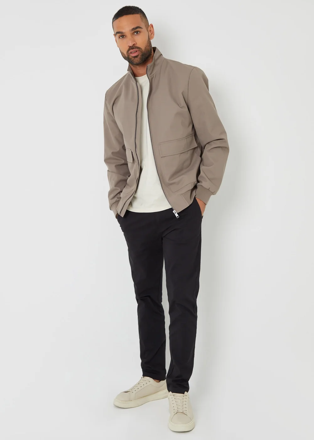 Threadbare Taupe Patch Pocket Funnel Neck Harrington Style Jacket - XL Image 4