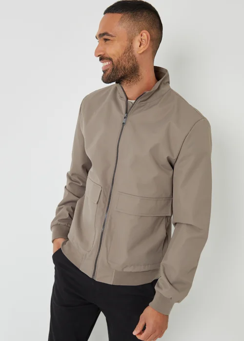 Threadbare Taupe Patch Pocket Funnel Neck Harrington Style Jacket - XL Image 5