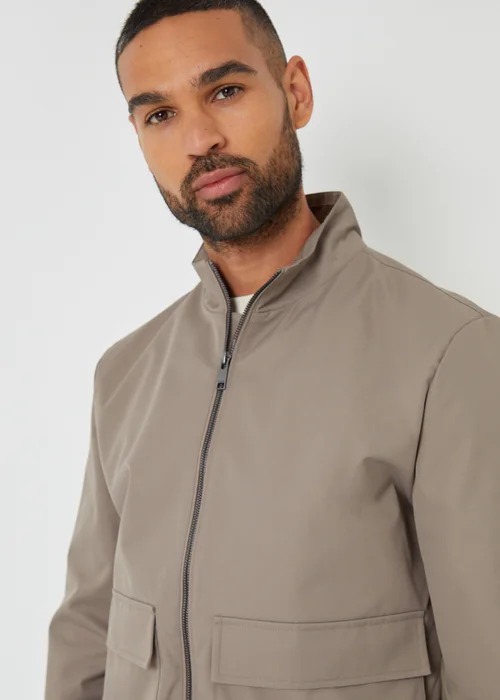 Threadbare Taupe Patch Pocket Funnel Neck Harrington Style Jacket - XL Image 3