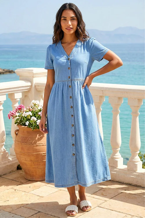 Roman Denim Denim Button Through Midi Dress - 10 Image 1
