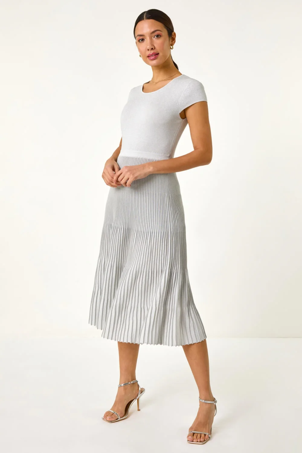 roman silver dress Sequin Wrap Stretch Maxi Dress in Silver