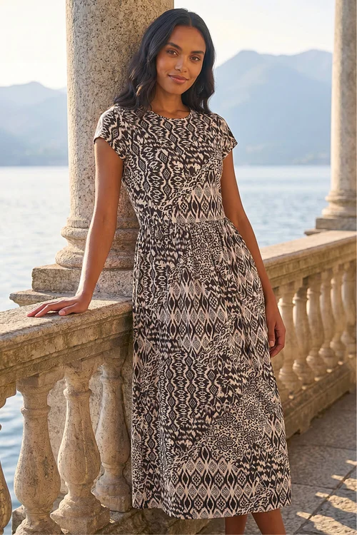 Roman Brown Abstract Print Midi Dress - 14 Image 2