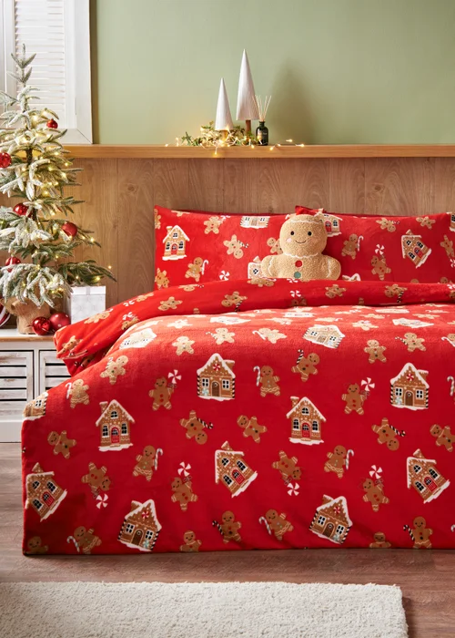 Red Gingerbread Fleece Duvet Set - Double Image 1