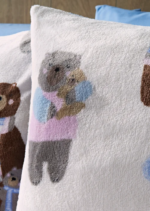Multicolour Cosy Bear Print Fleece Duvet Set - Single Image 2