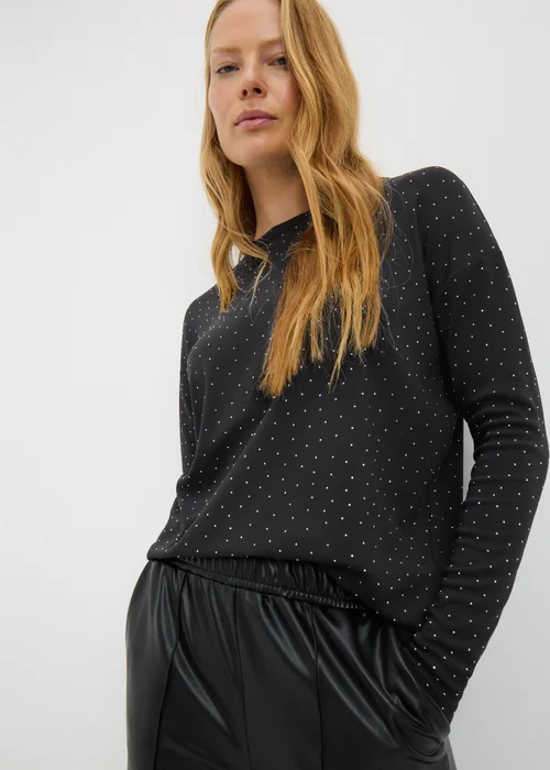Black Longline Embellished Top - M Image 1
