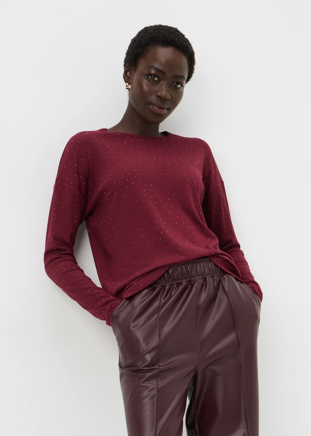 Burgundy Longline Embellished Top - Small Image 2