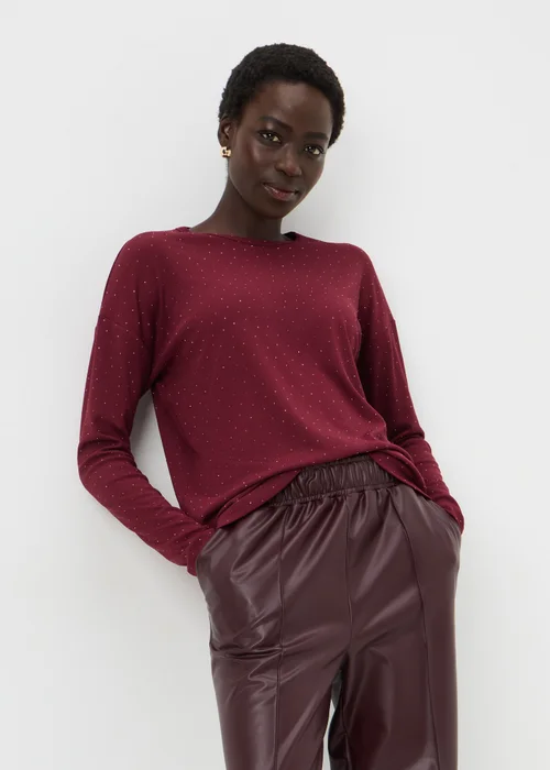 Burgundy Longline Embellished Top - Small Image 2