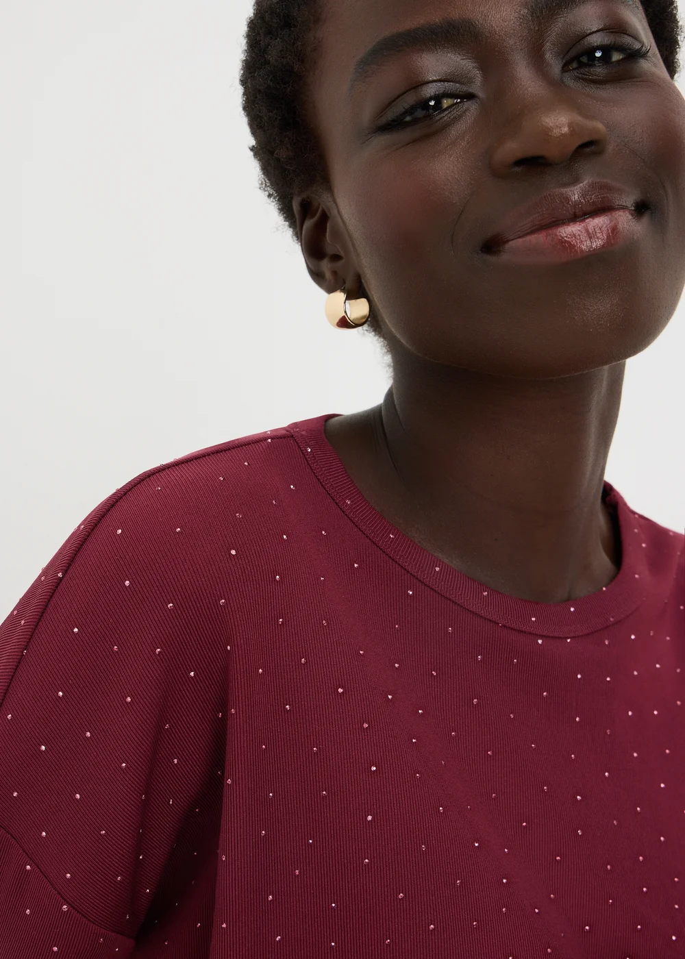 Burgundy Longline Embellished Top - Small Image 3