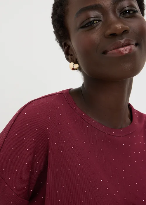 Burgundy Longline Embellished Top - Small Image 3