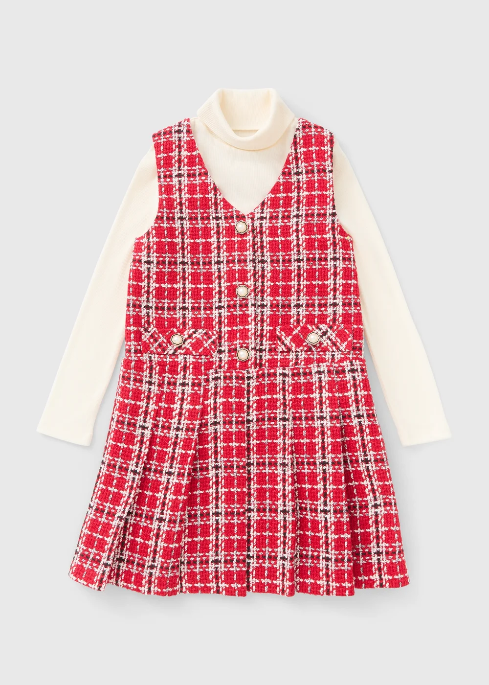 Girls Red Boucle Top & Pinafore Set (7-15yrs) - 7 Yrs Image 1