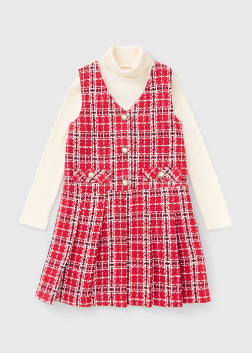 Girls Red Boucle Top & Pinafore Set (7-15yrs) - 7 Yrs Image 1