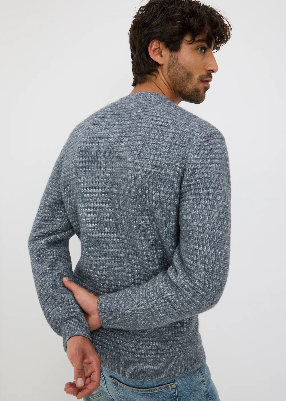 Blue Marl Textured Cosy Jumper - M Image 2