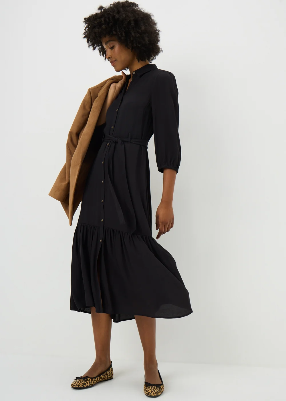 black midi shirt dress uk Denim Midi Shirt Dress in Black