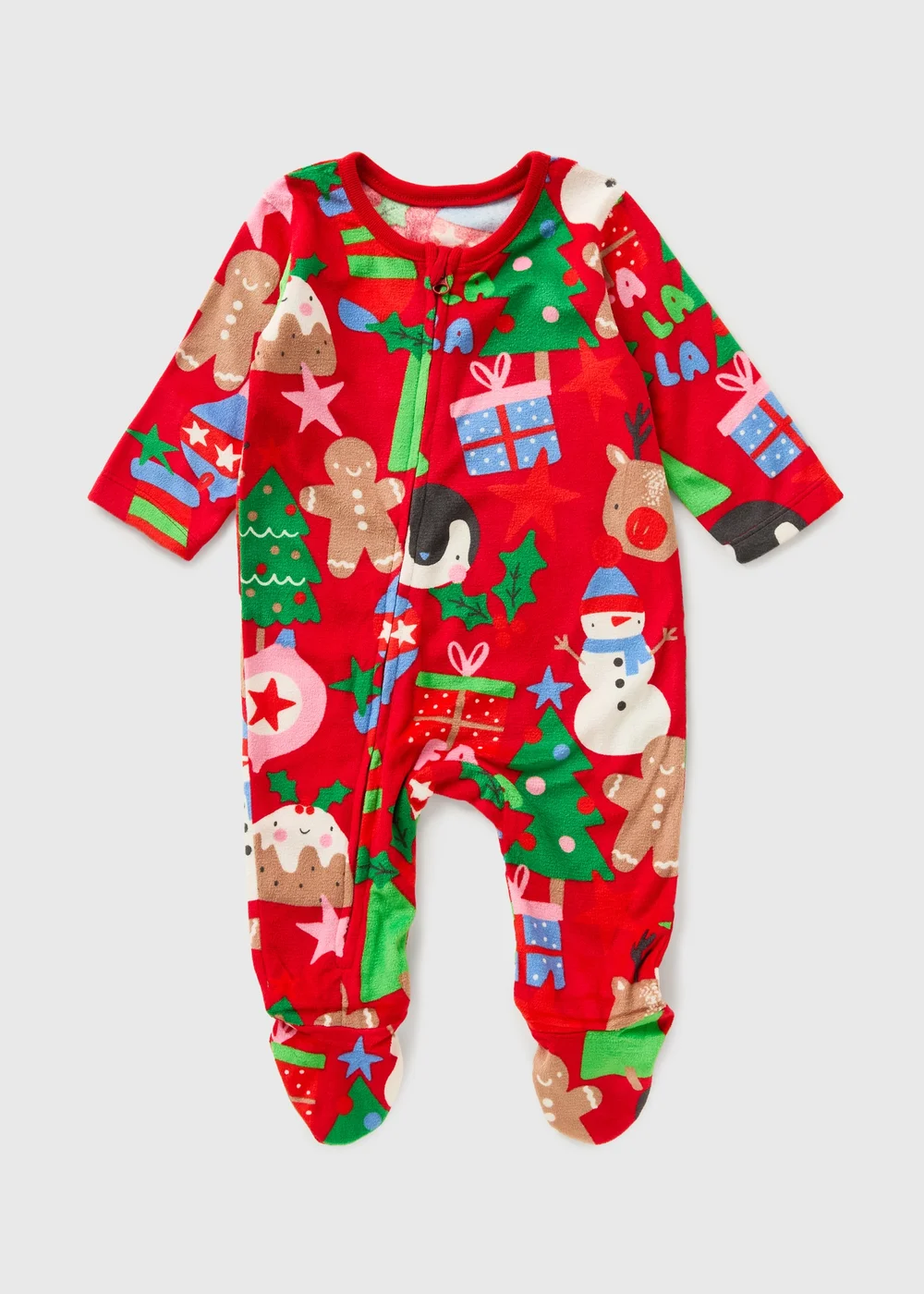 Baby Red Bright Christmas Sleepsuit (Newborn-23mths) - Age 0 - 3 Months Image 1