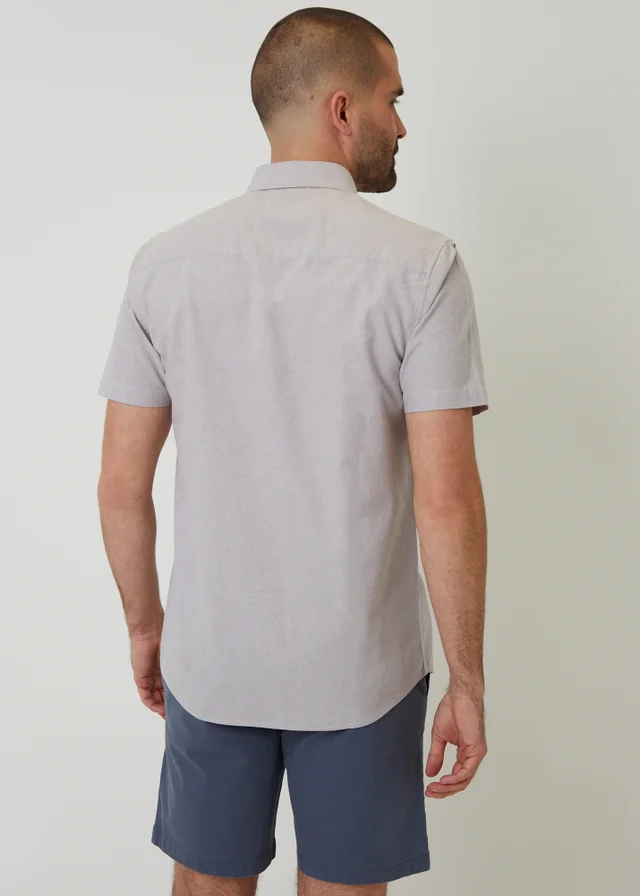 Threadbare Taupe Oxford Cotton Slim Fit Short Sleeve Shirt