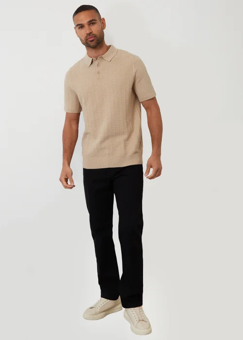 Threadbare Beige Cotton Mix Short Sleeve Textured Knitted Polo Shirt - S Image 4