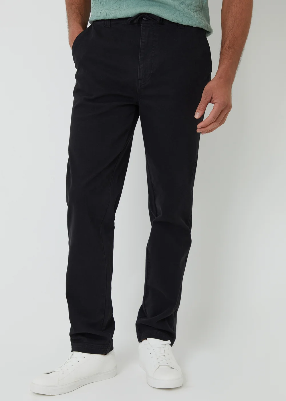 Threadbare Black Cotton Elasticated Waist Chino Trousers - 32/L32 Image 1